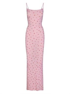 SKIMS Soft Lounge Long Slip Dress – Cherry Print – XS – New Without Tags